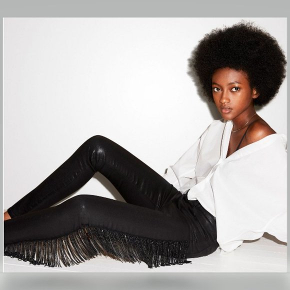 J Brand x Halpern Fringe Stellar Jeans Skinny Black Size 26 NWT - Picture 1 of 12